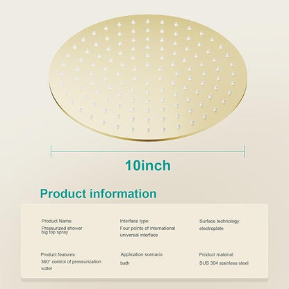 All Metal Rain Shower Head - Heavy Duty Stainless Steel, Easy Install, High Water Flow, Ultra-Thin Modern Design for Bathroom (F-Brushed Gold, 10)