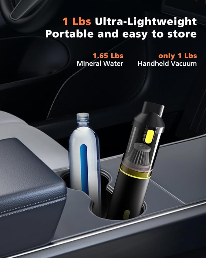 Car Vacuum Portable with 16000Pa Powerful Suction, Handheld Vacuum Cordless Rechargeable Blow & Suction 4 in 1, Small Vacuum Cleaner for Car, Home, Office, Outdoor (Black Yellow)
