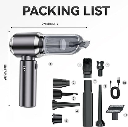 paeudomrf Car Vacuum Portable Cordless, 19000Pa Mini Vacuum Cleaner High Power 4-in-1 Compressed Air Duster Blower Pump Small Handheld Vacuum Cleaner Cordless Rechargeable for Car Home Office Desk