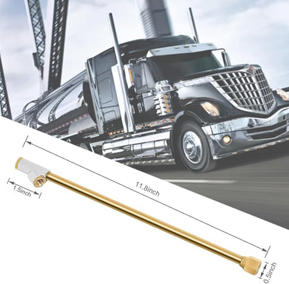 GODESON Air Chuck for Semi Truck, 1/4" FNPT 11.8" Extended Reach Dual Head Brass Air Chuck with Brass Quick Plug, 2-Way Connect Air Chuck for Semi, RV Dually Tires