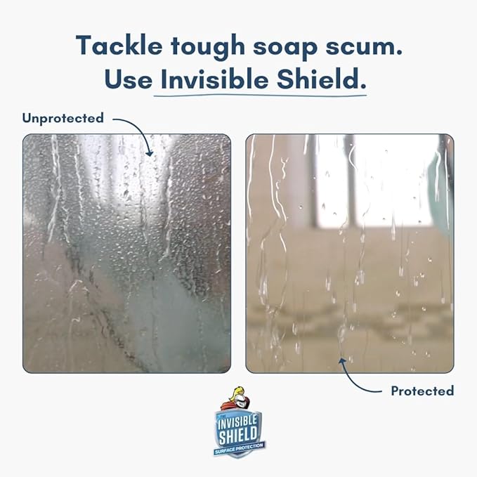 Invisible Shield Glass Shower Coating Spray for Showers, Mirrors, Windows, Wall Tile Against Soap Scum, Hard Water Minerals and Grime with Long Lasting Protection (2 Pack) 16 oz