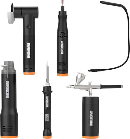 MAKERX WX996L Crafting Tool Combo Kit - Rotary Tool, Wood and Metal Crafter, Airbrush, Heat Gun, Grinder and LED Flex Light in Carry Bag