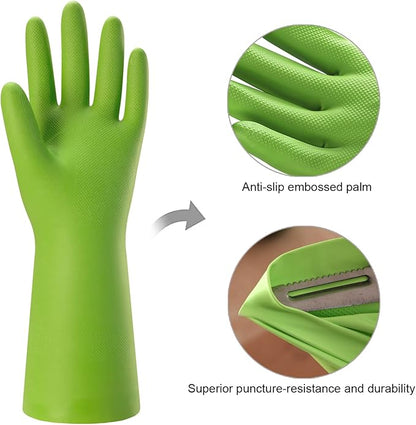 Bamllum 3 Pairs Rubber Cleaning Gloves for Household - Reusable Dishwashing Gloves for Kitchen, Flexible Long-lasting & Waterproof (Small, Green+Red+Orange)