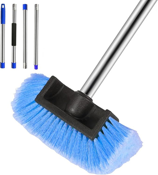 Car Wash Brush with Long Handle – Five-Sided Soft Bristle Brush for Car, Truck, SUV, RV, Boat & House Siding Cleaning(Blue)