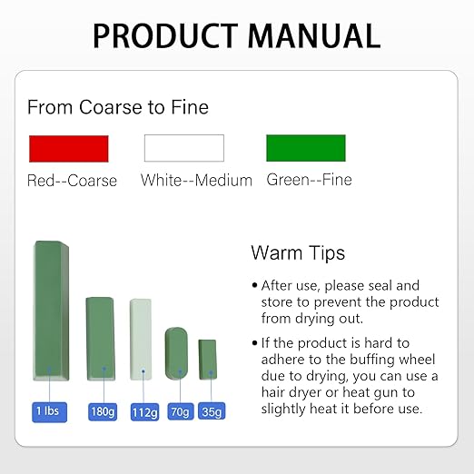 SCOTTCHEN Buffing Polishing Cutting Compounds 20 Oz.Kit-Green Fine/White Medium/Red Coarse,for Stainless Steel Aluminum Jewelry - 3 Pcs