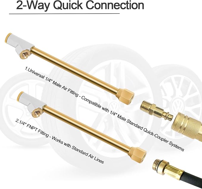 GODESON Air Chuck, 1/4" FNPT 6.4" Extended Reach Dual Head Brass Air Chuck,Heavy Duty Air Chuck for Semi, RV Dually Tires