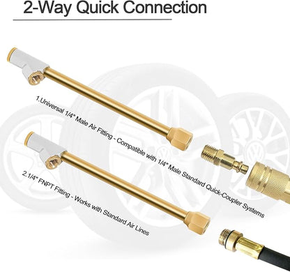 GODESON Air Chuck, 1/4" FNPT 6.4" Extended Reach Dual Head Brass Air Chuck,Heavy Duty Air Chuck for Semi, RV Dually Tires