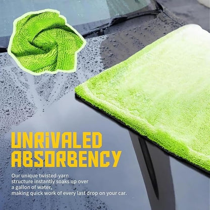 1200GSM Microfiber Car Drying Towel, Double-Twist Loop, Ultra-Absorbent, Quick-Dry, Lint- & Streak-Free, Scratch-Safe, for Car Wash & Detailing (1 Pack) (Dark Grey & Green, 16" x 24")