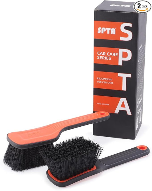 SPTA Tire Brush, Carpet Cleaning Brush, 2Pcs Wheel Brush, Carpet Cleaning Brush,Stiff Synthetic Bristles, Ergonomic Design Handle, Scrub Brush for Floor Mats,Car Wheel Hub Cleaning,Car Interior, Home