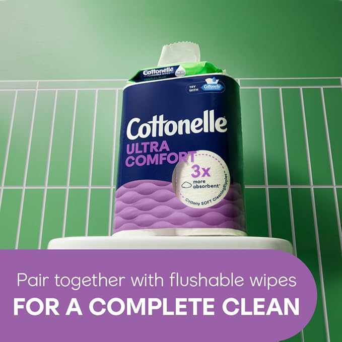 Cottonelle Ultra Comfort Toilet Paper with Cushiony CleaningRipples Texture, Strong Bath Tissue, 24 Family Mega Rolls = 108 Regular Rolls (4 Packs of 6)