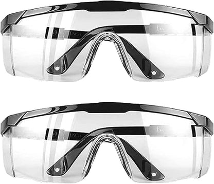 Euxor, Safety Glasses Goggles (2 Pack) Shattered Proof, ANSI Z87.1 & EN 166 UV Resistant, Wide Frame Scratch Resistant Eye Shield Black Frame Wear over Glasses Adjustable temples Unisex.