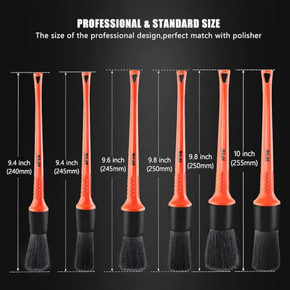 Car Detailing Brush Kit, 6Pcs Auto Boar Hair Detail Brush Set Automotive Interior Exterior No Scratch Microfiber Detailing Brushes for Cleaning Air Vents, Engine Bays, Dashboard & Wheels -BRFCD15
