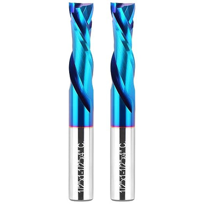 EANOSIC 2PCS Spiral Router Bits Up Down Compression Bit 1/2" Cutting Diameter with Nano Blue Coated, 1/2" Shank Solid Carbide CNC End Mill for Wood Carving Engraver Milling Cutters (Extra Long 4”)