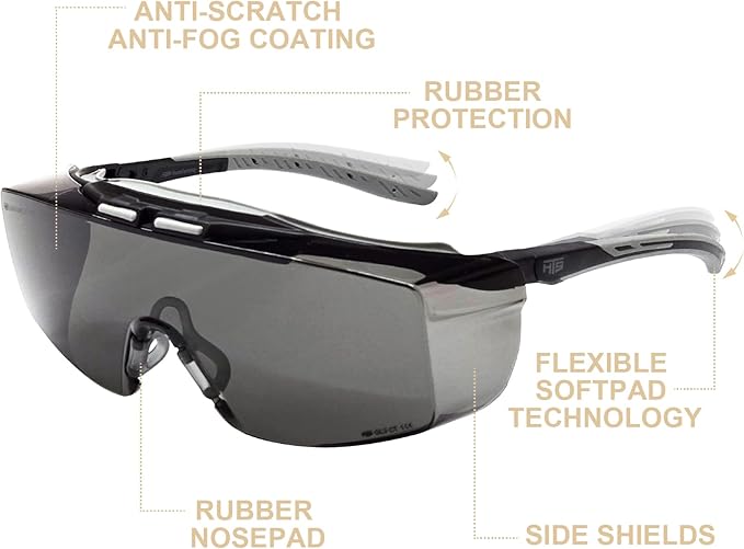 HTS HUNTERSKY HUNTERSKY ANSI Z87 Anti Fog Lab Safety Glasses Fit Over Eyeglasses Up to 1.88 inch 100% UV Protective Goggles
