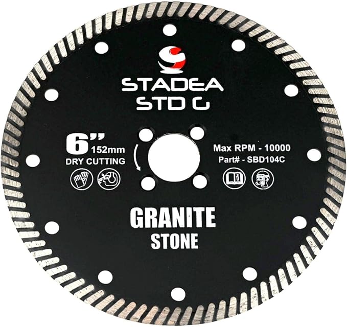 Stadea SBD104C Diamond Saw Blade 6-Inch Continuous Turbo Dry Cutting - Cuts Granite Quartz Quartzite, Fits Grinder, Saw Cutter, 8 MM Segments - Pack of 1