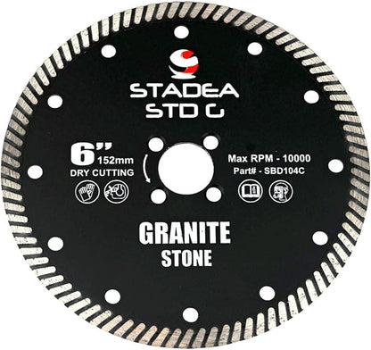 Stadea SBD104C Diamond Saw Blade 6-Inch Continuous Turbo Dry Cutting - Cuts Granite Quartz Quartzite, Fits Grinder, Saw Cutter, 8 MM Segments - Pack of 1