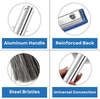 Aquatix Pro Pool Brush Head, 18" Heavy Duty for Cleaning Walls & Floors, Stainless Steel Bristles, Reinforced Aluminum Back, Curved Ends for Corners, EZ Clip, Swimming Pool Brushes for Tiles & Steps