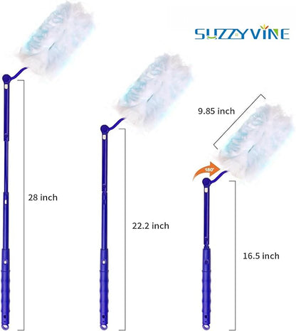 SUZZYVINE Disposable Duster Wish a Long Handle Plus a Short Handle, 15 Count Duster Refills,Blue and White
