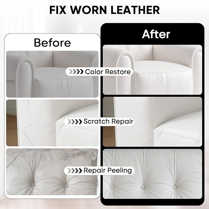 AWOWZ Leather Recoloring Balm - Scratch Repair & Color Restore Kit for Faded Leather, Leather Couch & Car Seats - 10OZ Leather Restorer Balm for Furniture, Auto Interior, Vinyl, Accessories (White)