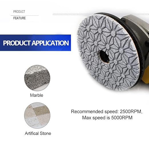SHDIATOOL 4 - Inch Diamond Polishing Pads 3-Step 1 Set Sanding Pads Grinding Pads for Marble, Soft Artificial Stone 3PCS 100mm
