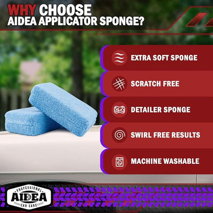 AIDEA Microfiber Applicator Pads-2Pack, Car Wash Sponge, Premium Microfiber Sponge and Cleaning Pads, Perfect for Effortless Wax, Sealant, and Conditioner Application - Blue