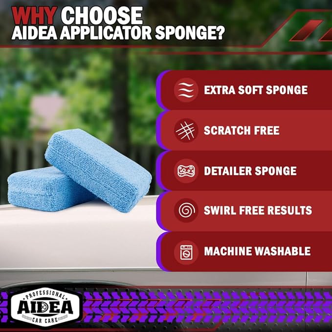 AIDEA Microfiber Applicator Pad-8Pack, Car Wash Sponge, Premium Microfiber Sponge and Cleaning Pads, Perfect for Effortless Wax, Sealant, and Conditioner Application - Blue