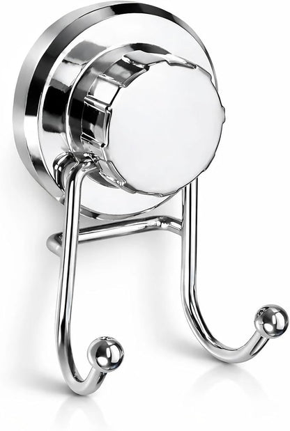 HASKO Suction Cup Hook for Shower, Stainless Steel Bathroom Suction Towel Hooks Hanger, Organizer for Towel, Bathrobe and Loofah, Includes Optional No Drill Adhesive Mount for Inside Shower, Chrome
