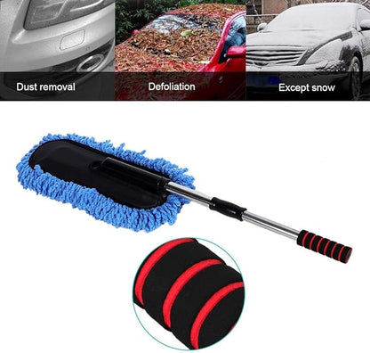 Retractable Handle Car Cleaning Brush Window Duster, Stainless Steel Portable Dusting Tool, Blue