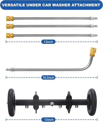 DUSICHIN Pressure Washer Undercarriage Cleaner Extension Wand Attachment, 15 Inches Undercarriage Washer, Pressure Washer Under Car Cleaner with 4 Extension Wands Garden Hose Adapter DUS3201