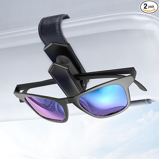 Veharvim Sunglass Holder for Car (One-Handed-Operation, Gentle & Secure Hold, Silicone Padded, Universal Fit, Metal Clip) Visor Sunglass Holder Clip,Visor Sunglass Holder Car (Black, 1 Pack)