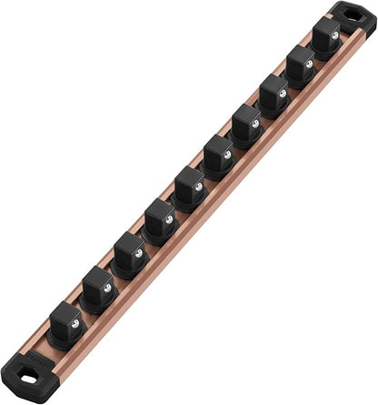 WORKPRO Magnetic Socket Organizer, 1/2-Inch Drive Aluminum Alloy Socket Rail, Heavy Duty Socket Holder, Socket Rack Kit 1/2-Inch x 10 Clips Champagne (Socket not Included)