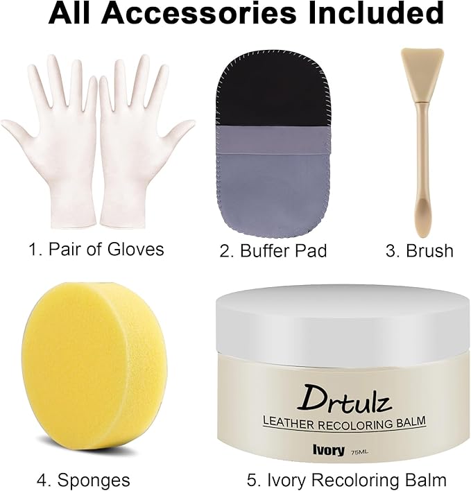 drtulz Leather Recoloring Balm, Leather Color Restorer Conditioner, Leather Restorer for Couches Paint, Leather Scratch Remover, Scratch Leather Faded Repair Kits for Vinyl Furniture (Ivory, 75ML)