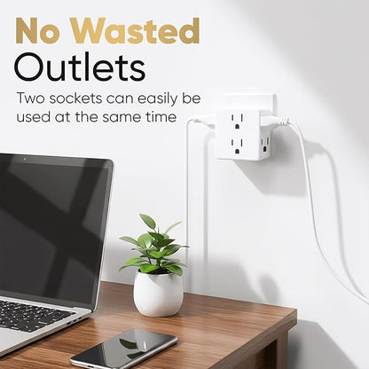 Multi Plug Outlet Splitter, Unidapt Multiple Outlets Extender Adapter with 6 AC Power Socket, Side Splitter Box, Wall Tap Plug Expander for Home Hotel Office Dorm Essentials 1-Pack, White