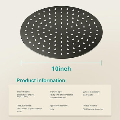 All Metal Rain Shower Head - Heavy Duty Stainless Steel, Easy Install, High Water Flow, Ultra-Thin Modern Design for Bathroom (D-Matte Black, 10)（BNW0088）