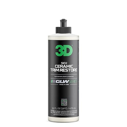 3D SiO2 Ceramic Trim Restore, GLW Series | Ultimate Hydrophobic Trim Reviver | SiO2 Infused Restoring, Shining, & Protecting | Restores Black Plastic & Vinyl | DIY Car Detailing | 16 oz