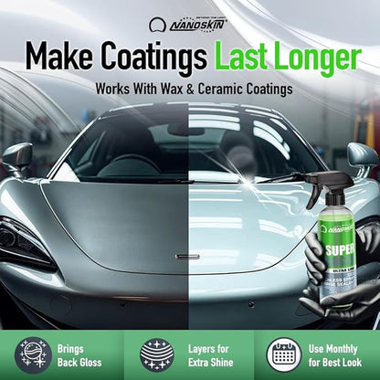 Nanoskin Ultra Line SUPER CHARGER SiO2 Touchless Spray-On/Rinse-Off Sealant 30 Gallons- Car Wash Paint & Glass Spray for Car Detailing | Safe for Cars, Trucks, Motorcycles, RVs & More | 100:1 Dilution