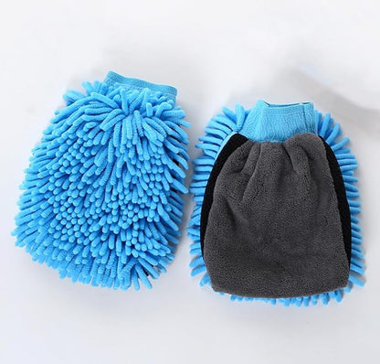 Car Wash Mitt Microfiber, 2PK-Scratch & Lint Free, Premium Chenille Microfiber Wash Mitt (Blue)