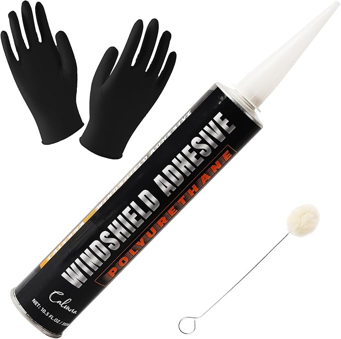 Calvana Urethane Windshield Adhesive 310ml, Automotive Polyurethane Sealant, Car Glass Chip & Crack Repair Kit with 1 Pair Gloves, Quick Curing, Weather Resistant, Black
