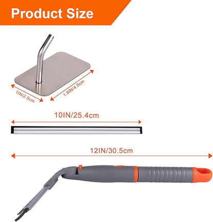 All Purpose 10 inch Shower Squeegee with 2pcs Rubber Wiper Blade Window Squeegee Soft Safe to Clean Shower Door Bathroom Car Windshield Glass Mirrors