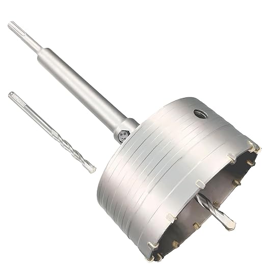 4-1/2" Concrete Hole Saw, 115mm Tungsten Steel Core Bit for Cinder Block, Brick, Rock, Plank Walls for Pipes or mini Split Lines, with SDS Plus Shank and 2 Center Positioning Drill Bits.