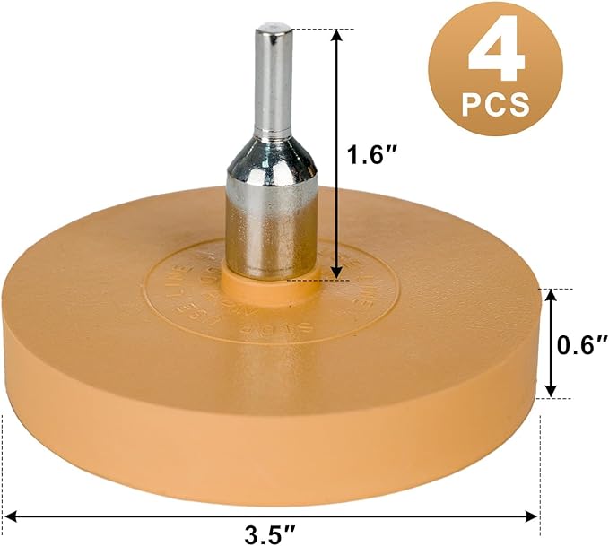 Belinova 4 Pack 3.5 inch Eraser Wheel Decal Remover Eraser Wheel Adhesive Remover with Adapter Rubber Eraser Wheel for Drill Solid Decal Vinyl Tape Graphics Pinstripe Sticker Remover