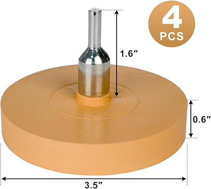 Belinova 4 Pack 3.5 inch Eraser Wheel Decal Remover Eraser Wheel Adhesive Remover with Adapter Rubber Eraser Wheel for Drill Solid Decal Vinyl Tape Graphics Pinstripe Sticker Remover