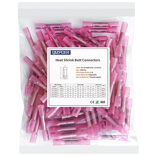 Heat Shrink Butt Connectors, 22-16 AWG 100 Pcs Red Marine Grade Insulated Crimp Wire Connectors, Waterproof Electrical Connectors Butt Splice for Boat Truck Wiring