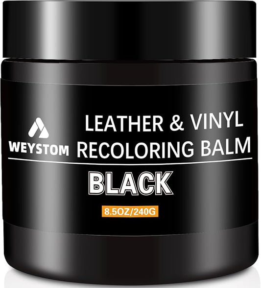 WEYSTOM Leather Recoloring Balm - Black Leather Repair Kit for Furniture, Dye, Recolor, Renew, Repair & Restore Aged, Faded, Cracked, Peeling and Scuffed