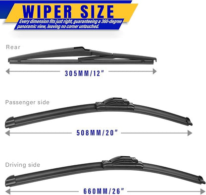 3 wipers Replacement for Hyundai Palisade 2020-2023, Windshield Wiper Blades Original Equipment Replacement - 26"/20"/12" (Set of 3) U/J Hook