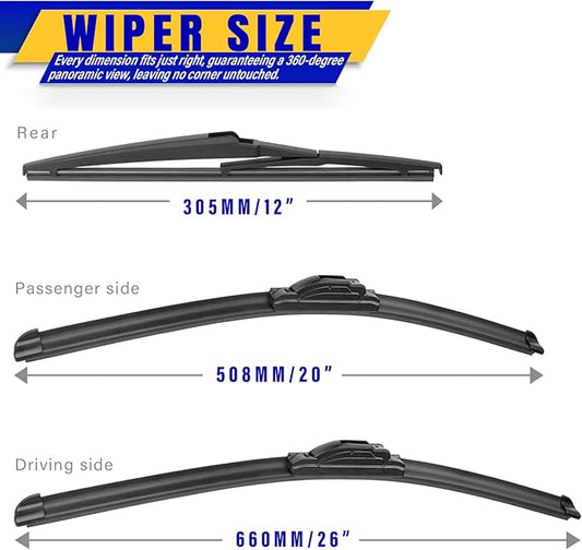 3 wipers Replacement for Hyundai Palisade 2020-2023, Windshield Wiper Blades Original Equipment Replacement - 26"/20"/12" (Set of 3) U/J Hook