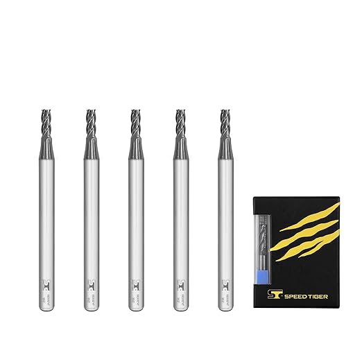 SPEED TIGER Micrograin Carbide Square End Mill - 4 Flute - ISE3/32 4T (5 Pieces, 3/32") - for Milling Alloy Steels, Hardened Steel, Metal & More – Mill Bits Sets for DIYers & Professionals