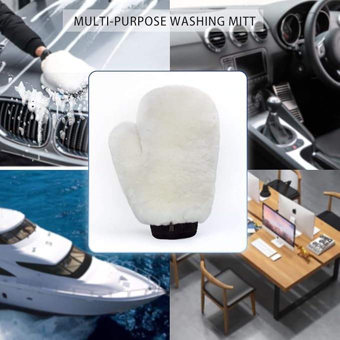 Gracefur Ultra-Soft Car Wash Mitt Double-Sided Sheepskin Wash Mitt, Scratch-Free Detailing Lambswool Wash Mitt Extra Large Size Cleaning Gloves for Cars (Fingers, White)