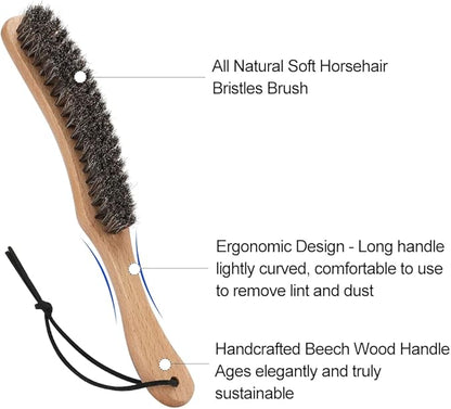Hat Brush - Clean Western Cowboy Hat, Fedora Hat & Baseball Cap, Horsehair Bristle Garment Brush Remove Cat Hair Dust for Suits, Suede, Cashmere, Clothes & Furniture, Beech Handle