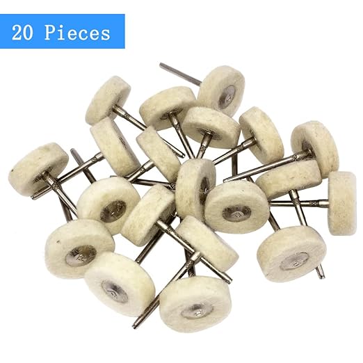 Luo ke 20 Pack Compressed Wool Felt Polishing Wheel 1/8" Mandrel Mounted Wool Buffing Wheel for Rotary Tools